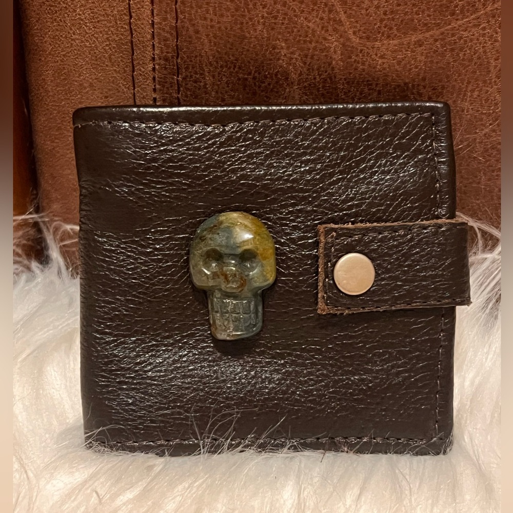 Dark Brown handmade Leather Wallet with Skull Detail